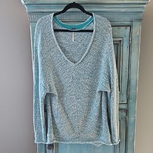 Free People Sky Blue V-Neck Sweater